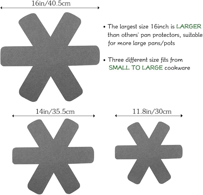 Pan Pot Protectors, Larger & Thicker Pan Protector Pads, 3 Different Sizes, 12 Pcs Pot Divider Pads for Protecting and Separating Your Cookware(Gray)