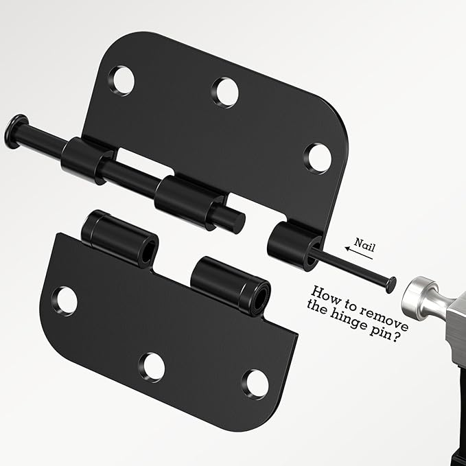 1 Pack Ball Bearing Door Hinges Matte Black 3.5 Inch 5/8" Radius Round Anti Squeak Interior 3-1/2"Flat Iron Bifold Standard Office Bedroom Indoor for Doors 3 ½" Hardware Home House Decor Accessories