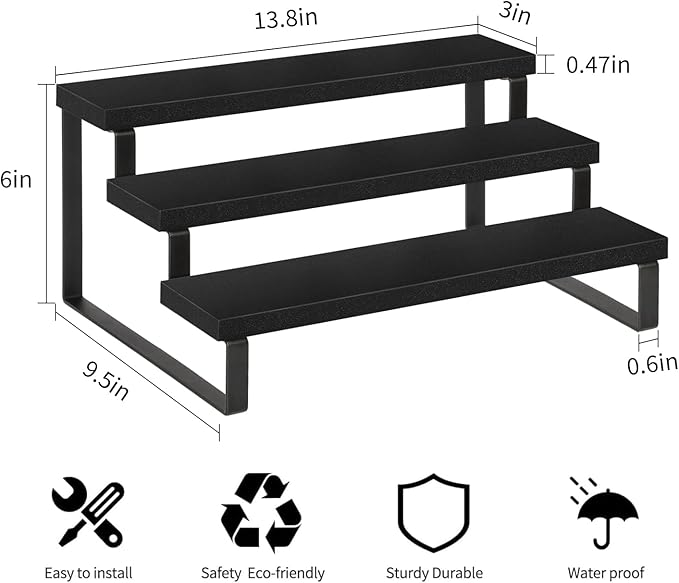 YINMIT Wooden Display Riser Stand, Tiered Perfume and Cologne Organizer Stand, 3 Tier Spice Rack Organizer, Rustic Display Shelf for Candles (3 Tier,Black)