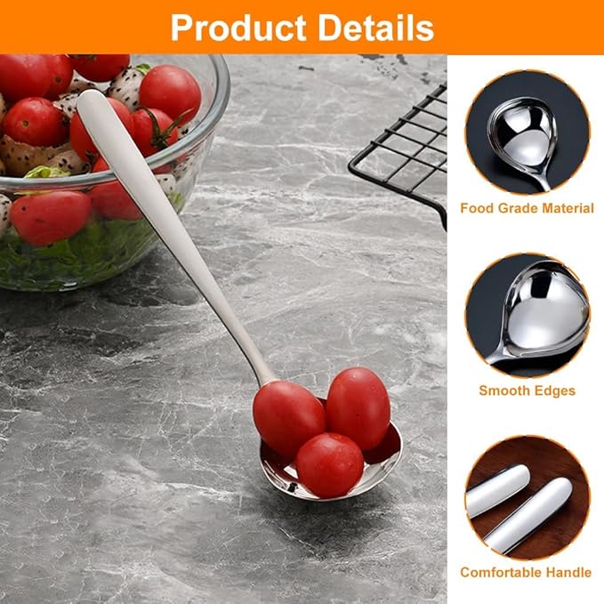 Stainless Steel Soup Ladle Set of 2 (8 x 2.5), Small Gravy Sauce Ladles with Deep Bowl, Professional Chinese Soup Spoons, Dishwasher Safe Kitchen Utensils for Cooking, Serving, Restaurant (SUS304)