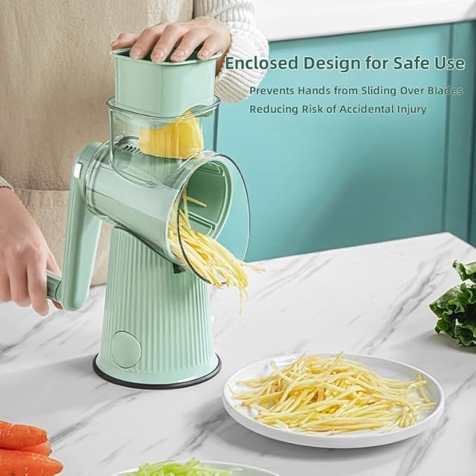 Le D'Affaires 5 in 1 Cheese Grater, 2025 NEW Rotary Cheese Grater with Hand Crank, Multi-Function Gourmet Cheese Grater for Kitchen, 5-Blade Vegetable Slicer and Storage Box (Green)