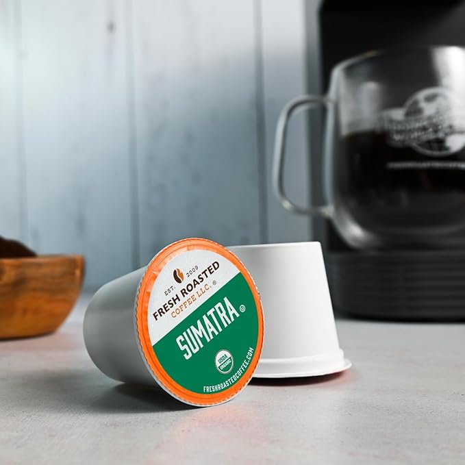 Fresh Roasted Coffee, Organic Sumatra | 100% Single Origin, USDA Organic, Kosher | Medium Roast K-Cup Compatible | 72 Pods