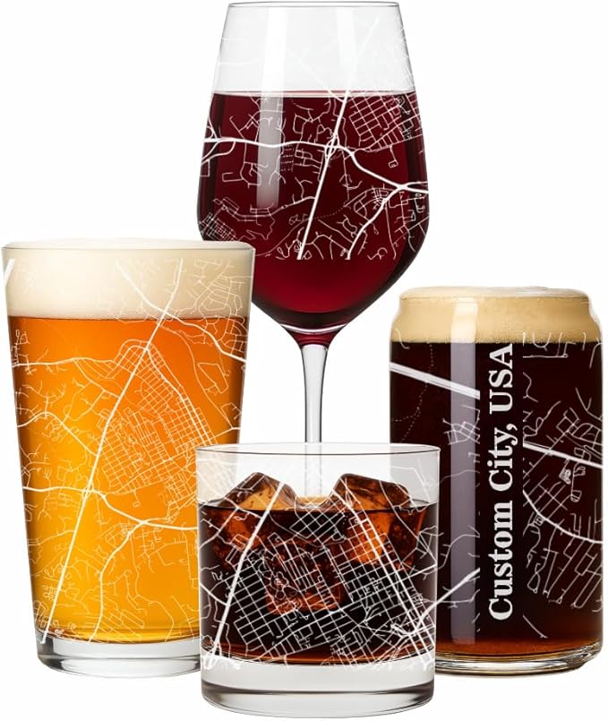 Blue Ridge Mountain Gifts - Laser Engraved City Street Map Glass - Pick Any Town, Any Glass - Custom Souvenir or Housewarming Gift