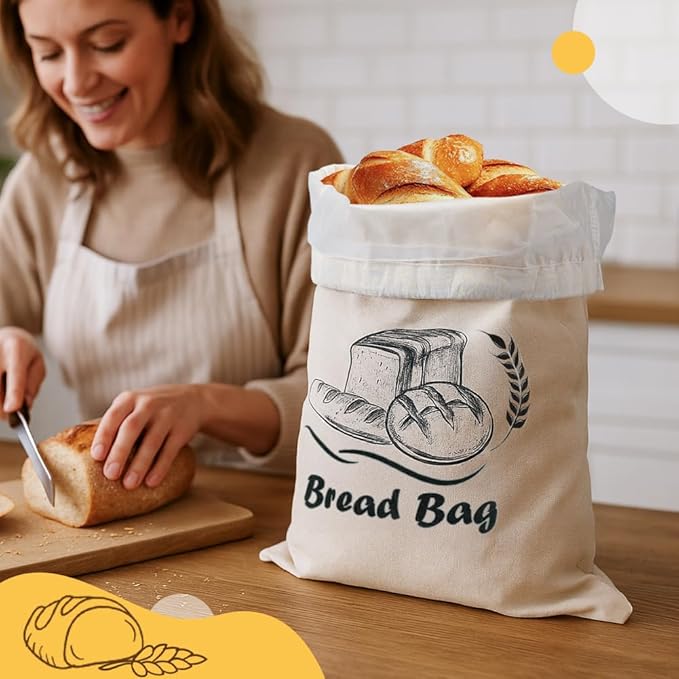 2pcs Large Bread Storage Bags Organic Cotton TPU Lined, 17.7"x13.7" Reusbale Freezer-Friendly Sourdough Bread Bags for Homemade Baguette, Baking Gifts