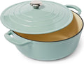 Sur La Table 7-Qt Enameled Cast Iron Dutch Oven – With Lid for Braising, Baking & Deep Frying, Induction Compatible, Oven to 500°F, Seals in Moisture for Flavorful Results, Light Teal