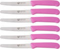 GRWE Table Knife Set - 6 Pieces, 8.3 Inch Bread Knives With Serrated Edge on One Side for Cutting and Breakfast - Pink