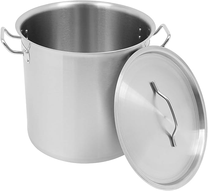 Large Stock Pot with Lid, Stainless Steel Cookware Stockpot, 34.9 Quart Heavy Duty Soup Pot with 2 Handles, All Stoves Compatible, Fast and Uniform Heating