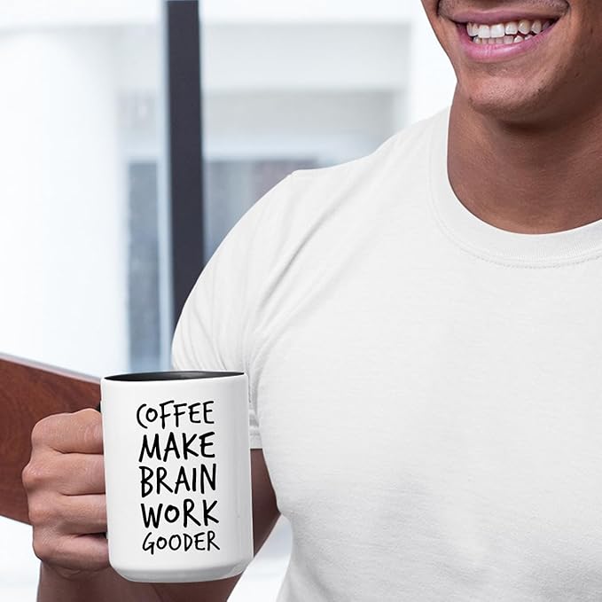 Veracco Coffee Make Brain Work Gooder Mug Funny Coffee Lover Gift Humorous Idea Family Friends Birthday Presents Sarcastic Office Tea Cup Caffeine Addict Brain Booster Gooder Vibes