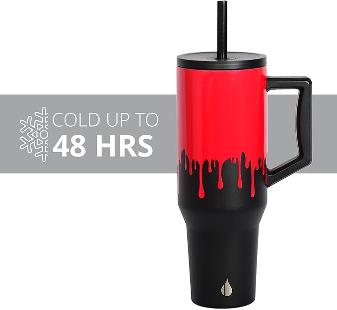 Elemental 40 oz Tumbler with Handle and Straw - Spill Proof Insulated Stainless Steel Commuter for Hot and Cold Beverages - Travel Coffee Mug with 2 Straws & Spill Proof Lid - 40oz - Sanguine Drip