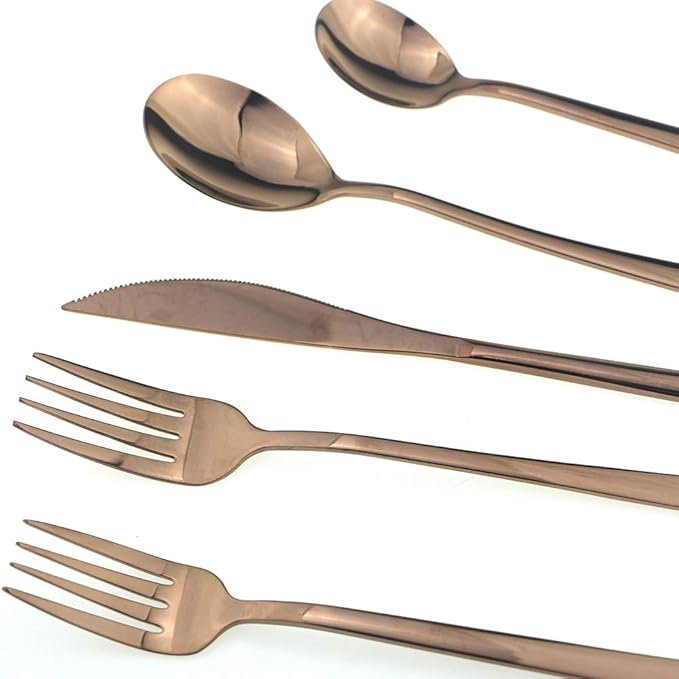 JASHII Mirror Polished Rose Gold 30-Piece SUS304 Stainless Steel Flatware Set,Silverware Set Dinner Knife Fork Spoon Dessert Fork Salad Spoon Service for 6