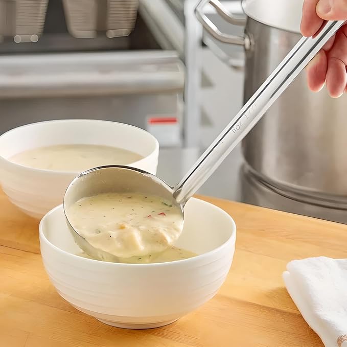 OCS Parts Set of 3 Stainless Steel Culinary Ladles | One-Piece Dishwasher Safe Home, Restaurant, Buffet and Catering Serving Ladle for Sauces, Soup, Gravy, and Salad Dressing (6-8 - 10 Ounce)