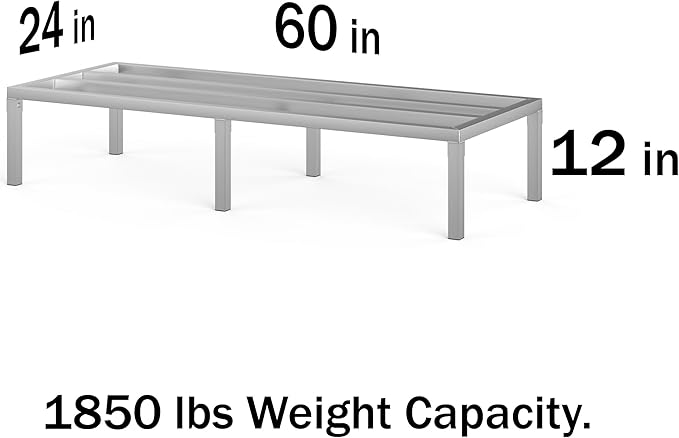 60" Long x 24" Wide | Height: 12" Off The Floor Aluminum Dunnage Rack | Storage in Restaurant, Kitchens and Garages and More!