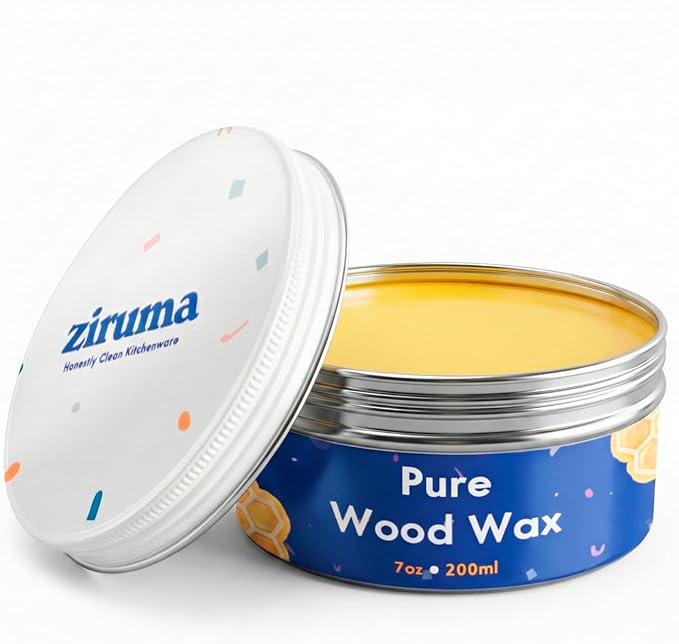 Ziruma Non-Toxic Wood Wax - Natural Wood Conditioner for Butcher Blocks, Wooden Utensils & Bowls – No Mineral Oil, No Petroleum - Pure Beeswax, Lemon & Flaxseed Oil [7 oz]