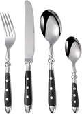 IKXO 16 Pieces Black Gum Wood Handle Silverware Set for 4, Exquisite Ergonomic Flatware Set Food-Grade Stainless Steel Cutlery Set, Tableware Eating Utensils, Mirror Finished, Dishwasher Safe…