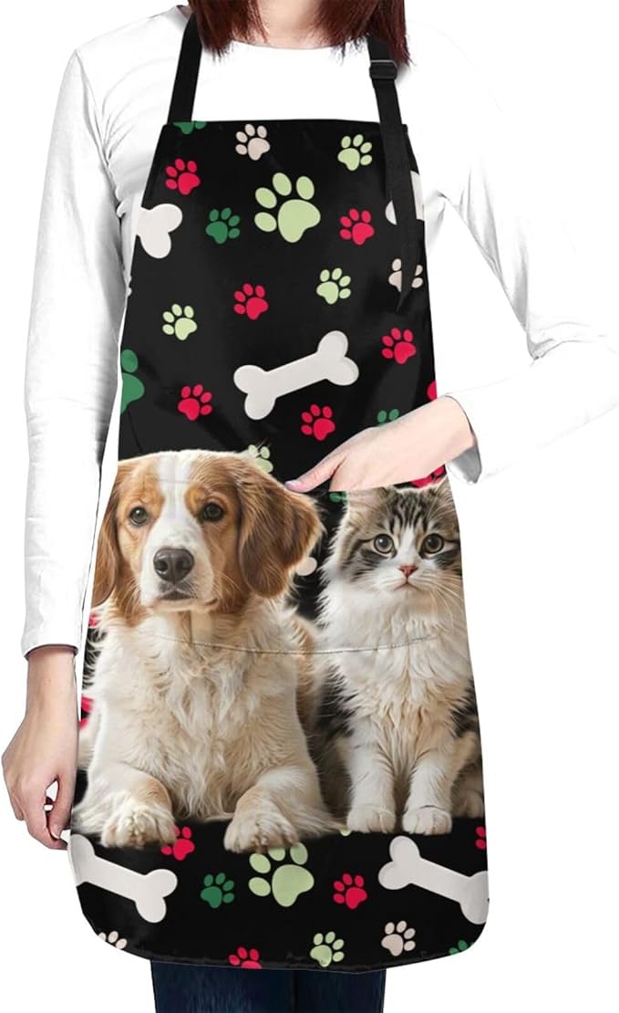 Custom Dog Face Apron for Men Women, Personalized Photo Bib Apron with Pockets, Customized Chef Aprons