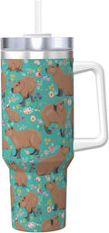 Capybara Gifts Capybara Tumbler Cute Cup Water Bottle for Girls, Teens, Women, Men Stainless Steel Vacuum Insulated 40oz Tumbler with Lid and Straw for Water, Iced Tea or Coffee, Blue
