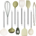 COOK WITH COLOR Silicone Cooking Utensils, Kitchen Utensil Set, Easy to Clean Silicone Kitchen Utensils, Cooking Utensils for Nonstick Cookware, Kitchen Gadgets Set, 10 Pieces, Green