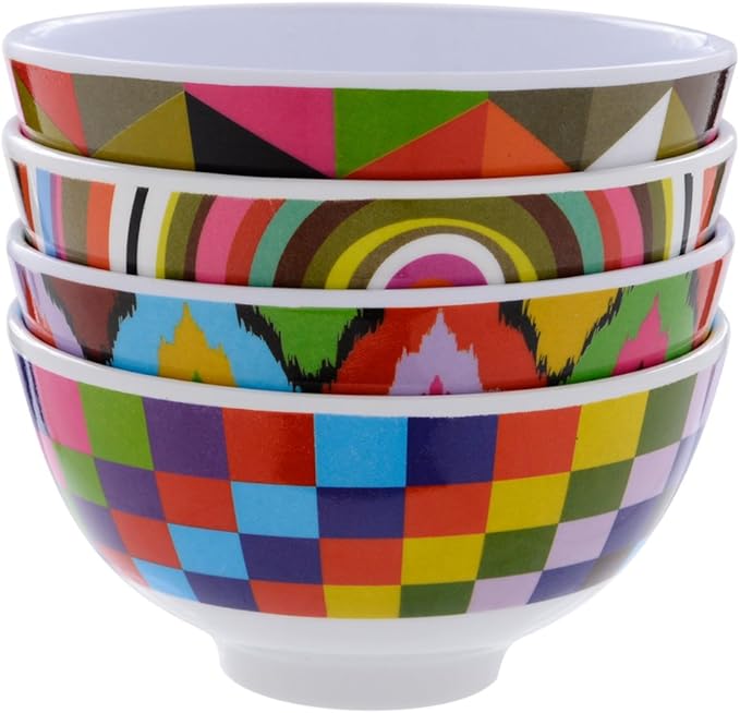 French Bull Melamine Mini Bowl, 4-Piece Set, 10 Fluid Ounces, Small Serving Bowl – Snack, Condiment, Dip, Dessert, Ice Cream – Shatter Proof, Food-Safe, BPA Free, Dishwasher Safe, 4”, Graphic