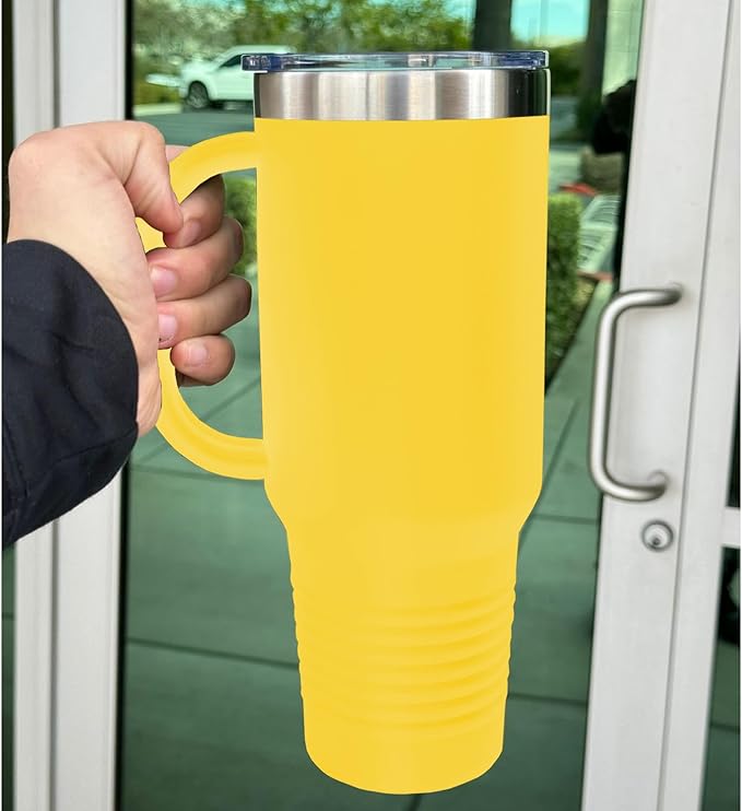LaserGram 40oz Vacuum Insulated Travel Mug with Handle, Sushi, Personalized Engraving Included (Yellow)