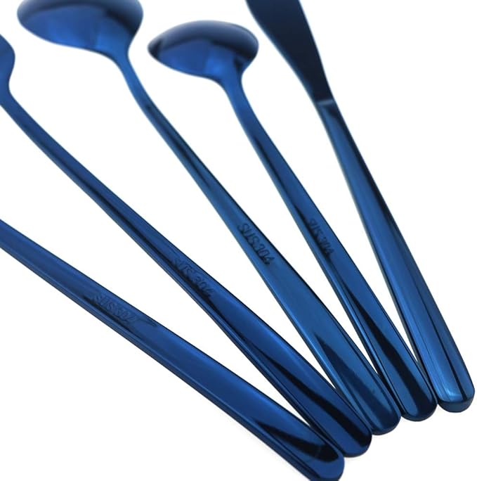 JASHII Mirror Polished Blue 30-Piece SUS304 Stainless Steel Flatware Set,Silverware Set Dinner Knife Fork Spoon Dessert Fork Salad Spoon Service for 6