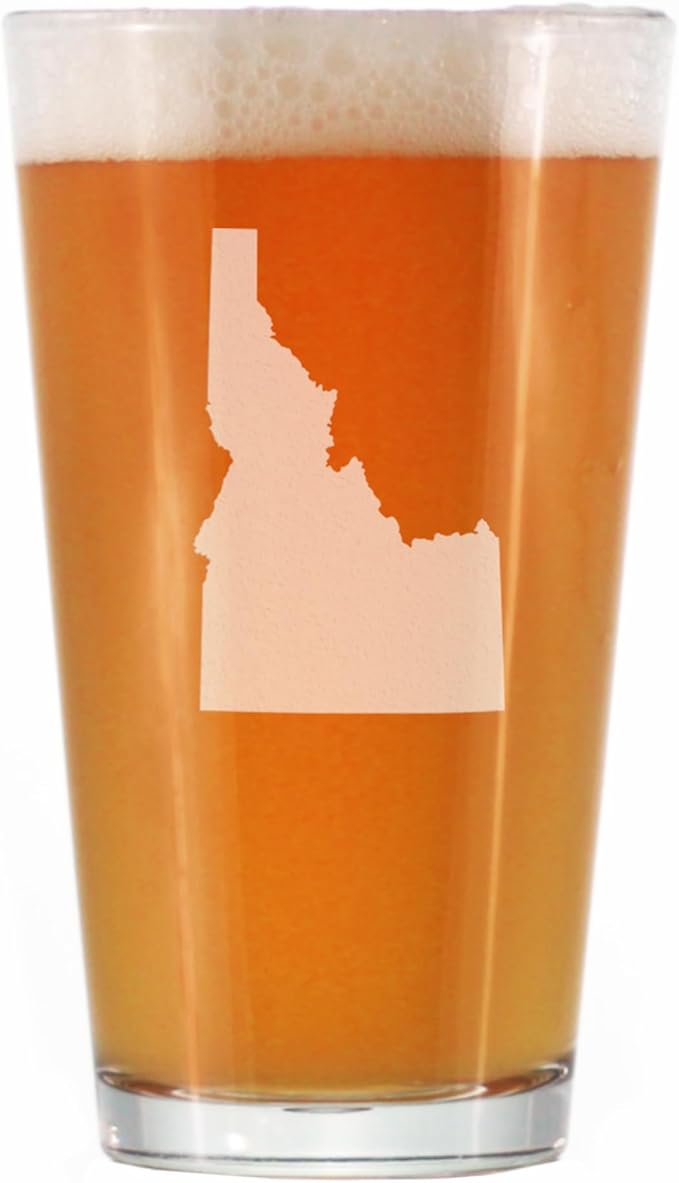 Idaho State Outline Pint Glass for Beer - State Themed Drinking Decor and Gifts for Idahoan Women & Men - 16 Oz Glasses