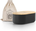 LARS NYSØM Bread Box I Metal Box with linen bag for long lasting freshness I Bread Bin with bamboo lid usable as cutting board I 14.2x7.5x5.1 In (Carbon Black)