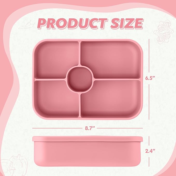 4 Pack Silicone Bento Boxes for Adults, 5 Compartment Reusable Lunch Containers with Sauce Section, Leakproof Meal Prep Snack Box Microwave & Dishwasher Safe for Work School Office(Dark Color)