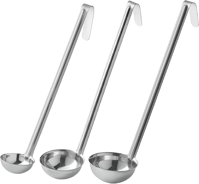 OCS Parts Set of 3 Stainless Steel Culinary Ladles | One-Piece Dishwasher Safe Home, Restaurant, Buffet and Catering Serving Ladle for Sauces, Soup, Gravy, and Salad Dressing (1-3 - 5 Ounce)