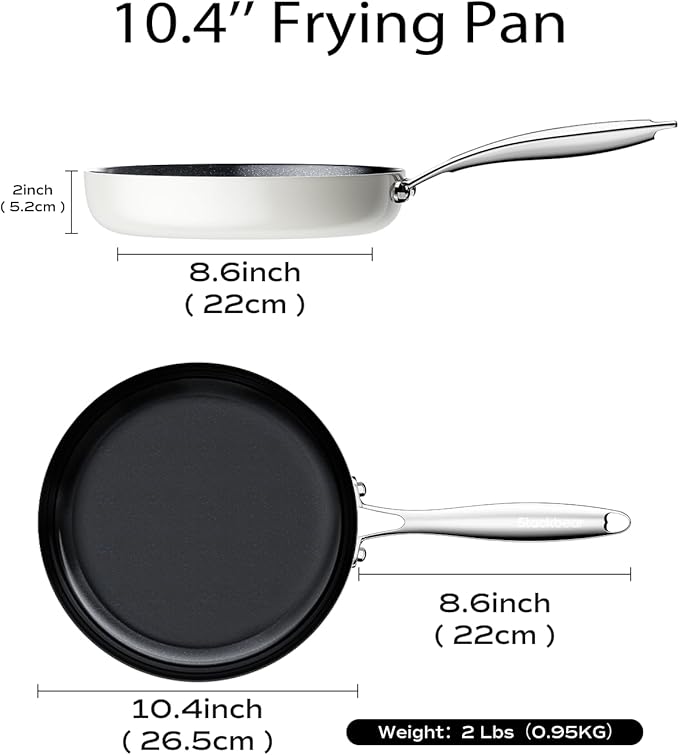 Ceramic Nonstick Frying Pan for Cooking, 10.4 Inch Non Stick Tri-Ply Stainless Steel Pan, Non Toxic Skillet, PTFE & PFOA Free, Compatible with All Stovetops, Dishwasher & Oven Safe