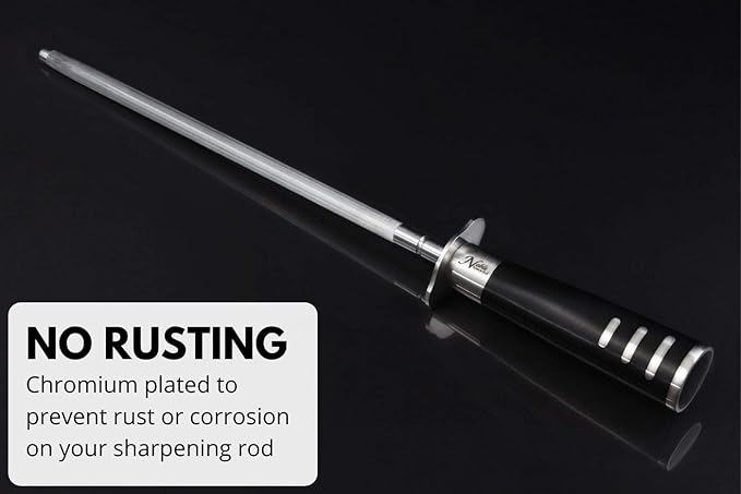 Professional Honing Steel 12”, Magnetized for Safety, No Rust, No Cheap Plastic! Noble’s Knife Sharpener Has an Oval Handle for a Firm Grip and is Built For Daily Use, Perfect for Chefs!