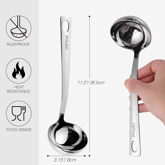 Kitchen Stainless Steel 11.2 Inches Round Soup Ladle Ergonomic Handle, Perfect For Stirring, Serving Soups, And More - Heavy-Duty Metal Ladle Chef Craft Select Serving Ladle
