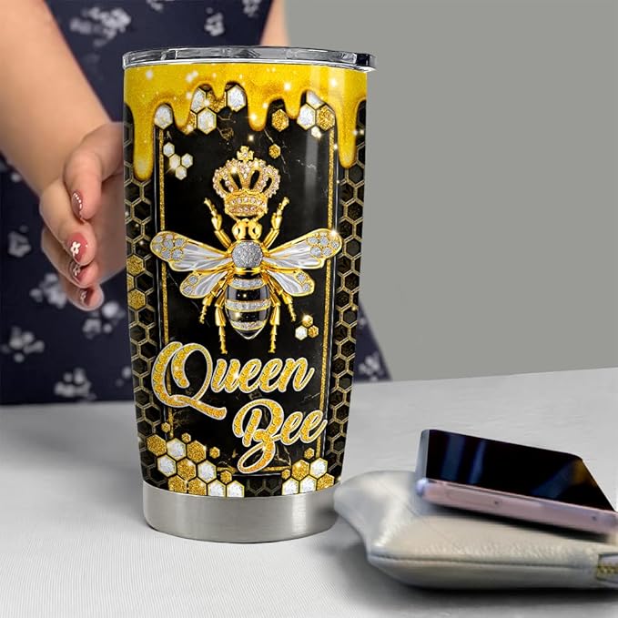 SANDJEST Bee Gifts for Women Girls Bee Tumbler 20oz Jewelry Drawings Stainless Steel Insulated Tumblers Coffee Travel Mug Cup Gift for Birthday Christmas