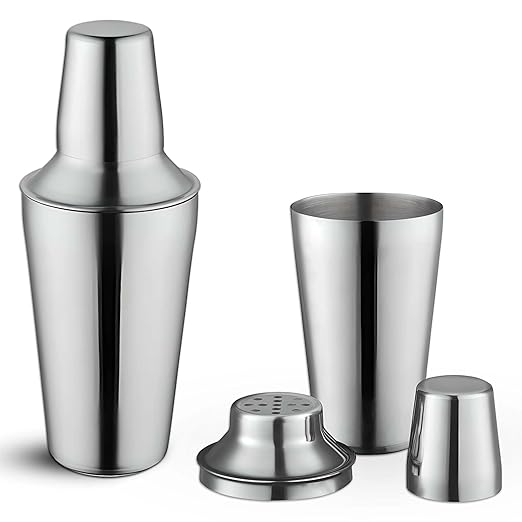 OCS Parts 3-Piece Stainless Steel Cocktail Shaker | 16-Ounce | Makes Perfect Mixed Drinks, Cocktails, and Coffees
