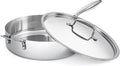 12 Inch Stainless Steel Frying Pan with Lid, Tri-ply Stainless Steel Saute Pan 5.5 QT, PFOA & PTFE Free Induction Compatible Cooking Skillet, Dishwasher & Oven Safe Up to 600℉ Large Capacity Cookware