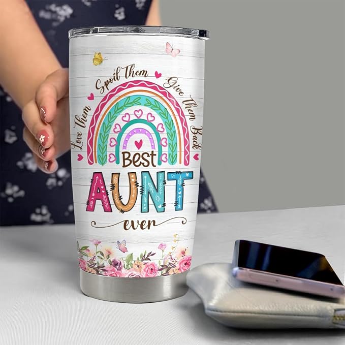 SANDJEST Aunt Tumbler 20oz Best Aunt Ever Cup Gift Stainless Steel Insulated Tumblers Coffee Travel Mug Auntie Cup Aunts Gift for Birthday Christmas