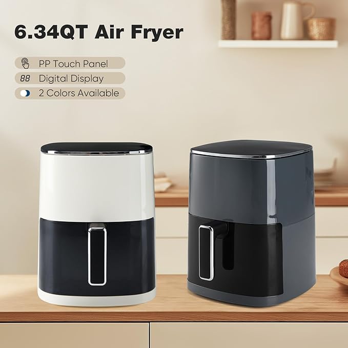OLIXIS Air Fryer 6 Quart with Window Square Air Fryer 12-in-1 Air Fry, Roast, Reheat, Dehydrate, Bake, Steam, Fries, Custard, Chicken, Wings, Sea Food, Vegetabels,400F, White