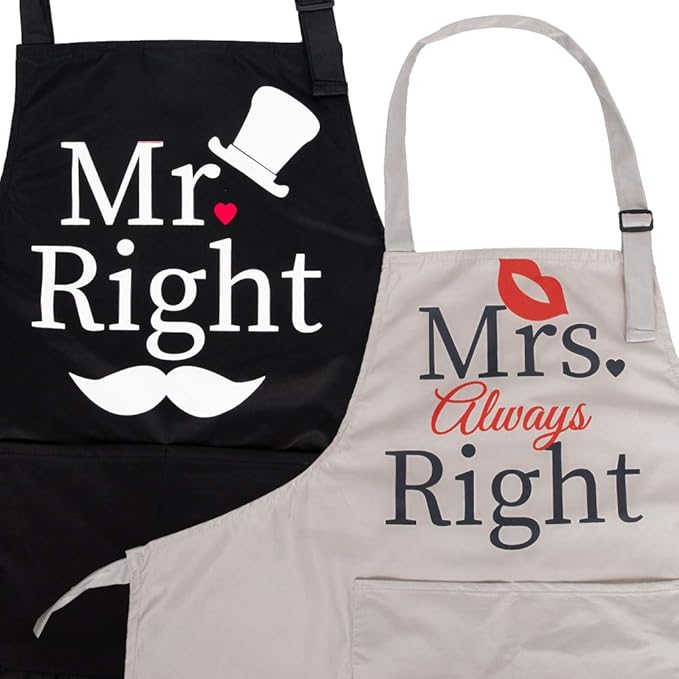 ZOORON Mr & Mrs 2-Piece Kitchen Aprons Set - Anniversary & Wedding Gifts for Couples