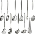 Newness 11 Pcs Cooking Utensils Set, 304 Stainless Steel Kitchen Utensils Set, Metal Kitchen Accessories, Include Soup Ladle, Slotted Skimmer Spoon, Spaghetti Spoon and Spatula, Dishwasher Safe