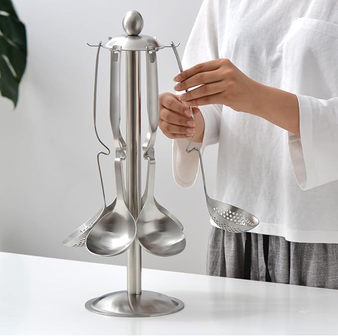 304 Stainless Steel Soup Ladle Hot Pot Ladle Strainer Scoops Set for Cooking, Serving, Soups, Sauces, Stews and More, Silver, 12-Inch (2 Pieces)