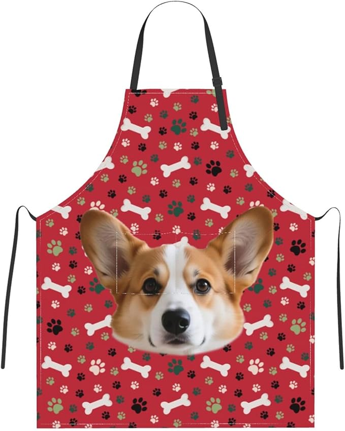 Custom Dog Face Apron for Men Women, Personalized Photo Bib Apron with Pockets, Customized Chef Aprons
