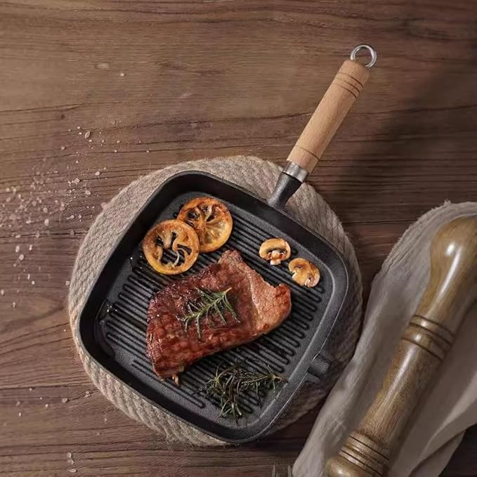 Grill Pan, 8.6 inch Cast Iron Grill Pans for Stove Tops Indoor Outdoor Cooking, Griddle Pan with Pour Spouts, Skillet for Searing Steak, PFOA Free - Naturally Nonstick Surface When Seasoned