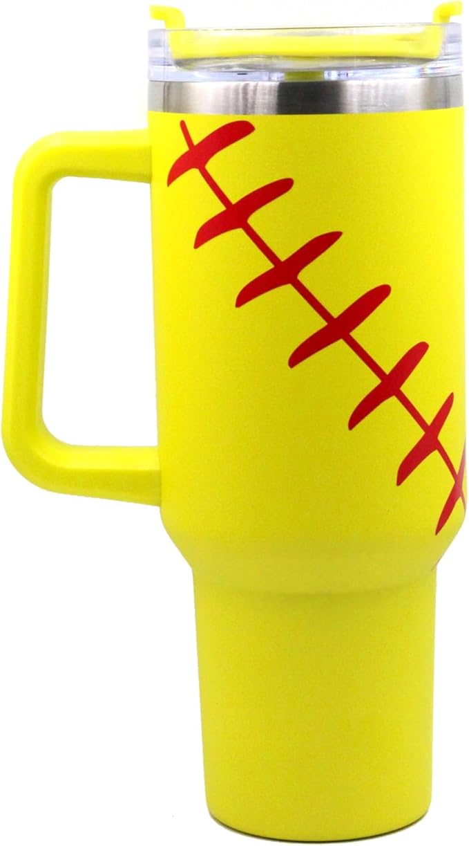 FMYWZS 40 oz Softball Tumbler with Handle, Double Wall Vacuum Insulated Stainless Steel Cup Travel Mug with Lid and Straw, Softball Accessories Stuff Gifts for Mom Men Boys Girls