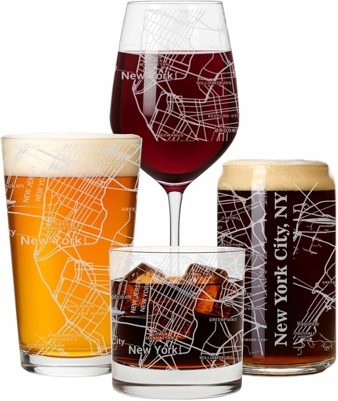 Blue Ridge Mountain Gifts - New York City Souvenir - New York Glassware Gift, Etched City Map, Laser Engraved and Dishwasher Safe