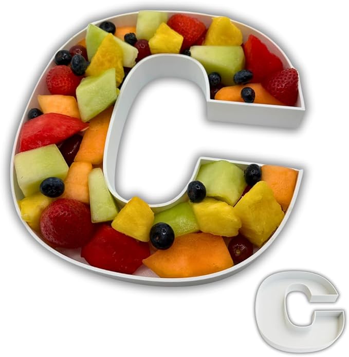 Hard Plastic Reusable Fillable Letters Numbers Serving Trays for Party Decoration (C, White)