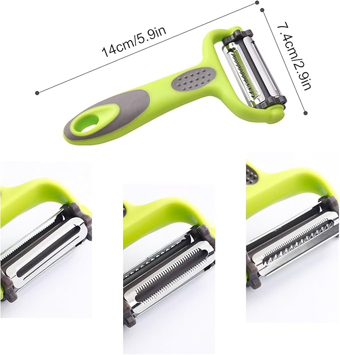 3 in 1 Vegetable Peeler for Kitchen, Potato Apple Peelers for Fruit Carrot Zucchini Cucumber Veggie, Y Vegetable Peeler 3 in 1 Serrated Blade and Standard Blades Spin Design, Anti-Slip Handle