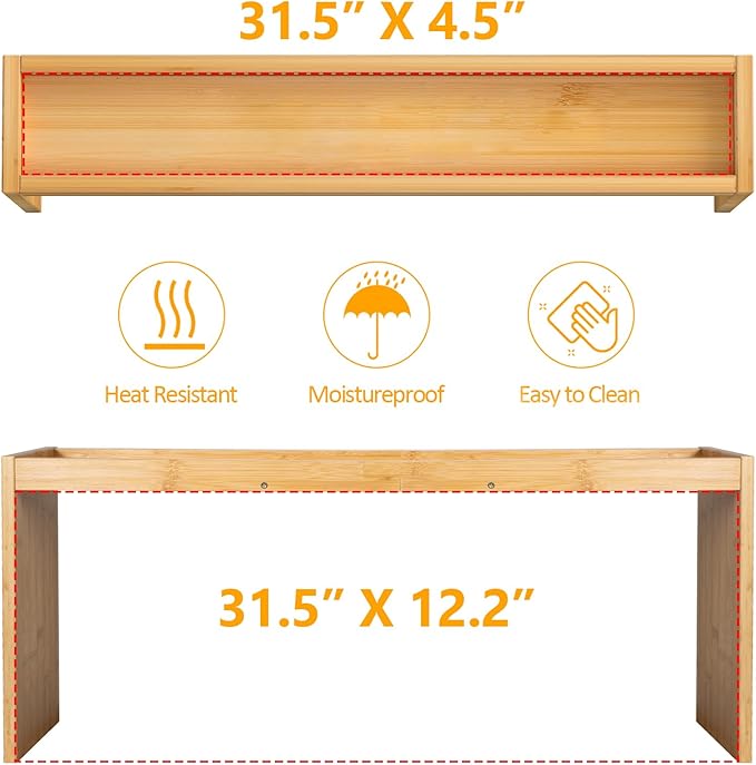 Over the Stove Spice Shelf, 33" Bamboo Stove Top Spice Rack Organizer