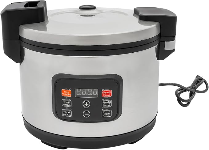 13.8 QT Commercial Rice Cooker & Warmer, 32-Cup (Uncooked) / 65-Cup (Cooked) Large Capacity Rice Cooker for Restaurant with Nonstick Inner Pot, Hinged Lid LED Display