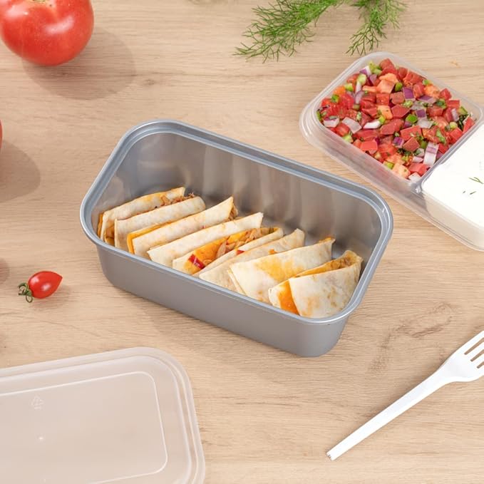 Restaurantware Futura 43.9 Ounce Meal Prep Containers With Lids 100 Microwavable To Go Containers - Inserts Sold Separately Disposable Silver Plastic Food Containers With Lids