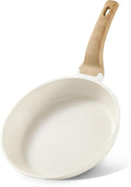 CAROTE Non Stick Frying Pan Skillet, Omelet Pan, Healthy Non Toxic Granite Chef Pan, Induction Compatible Egg Frying Pan with Heat-Resistant Handle, PFOA-Free,Cream White, 8"