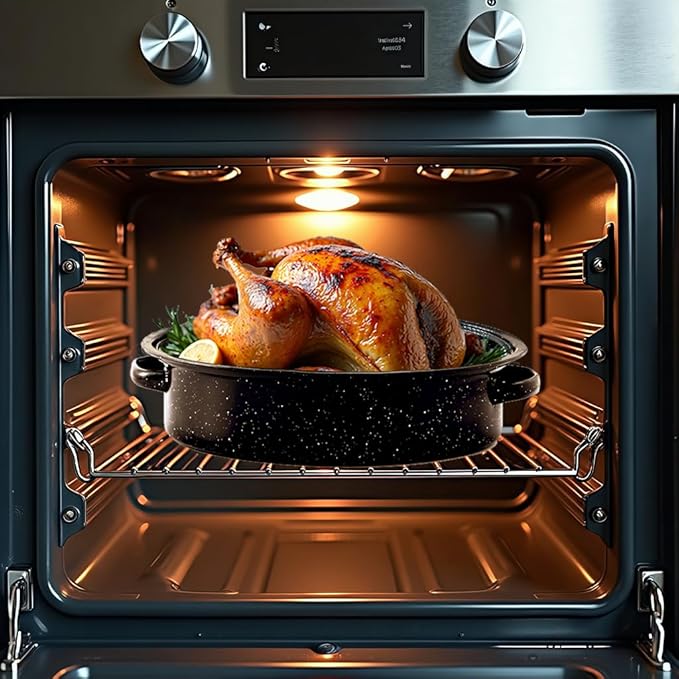 Enamel Roasting Pan With Lid and Rack 13" 18"Granite Roaster Pans Set With Rack Suitable Cooking Poultry Baking Turkey Bread Beef Resists Up to 932°F,Dishwasher Safe,Holiday Gifts CookWare